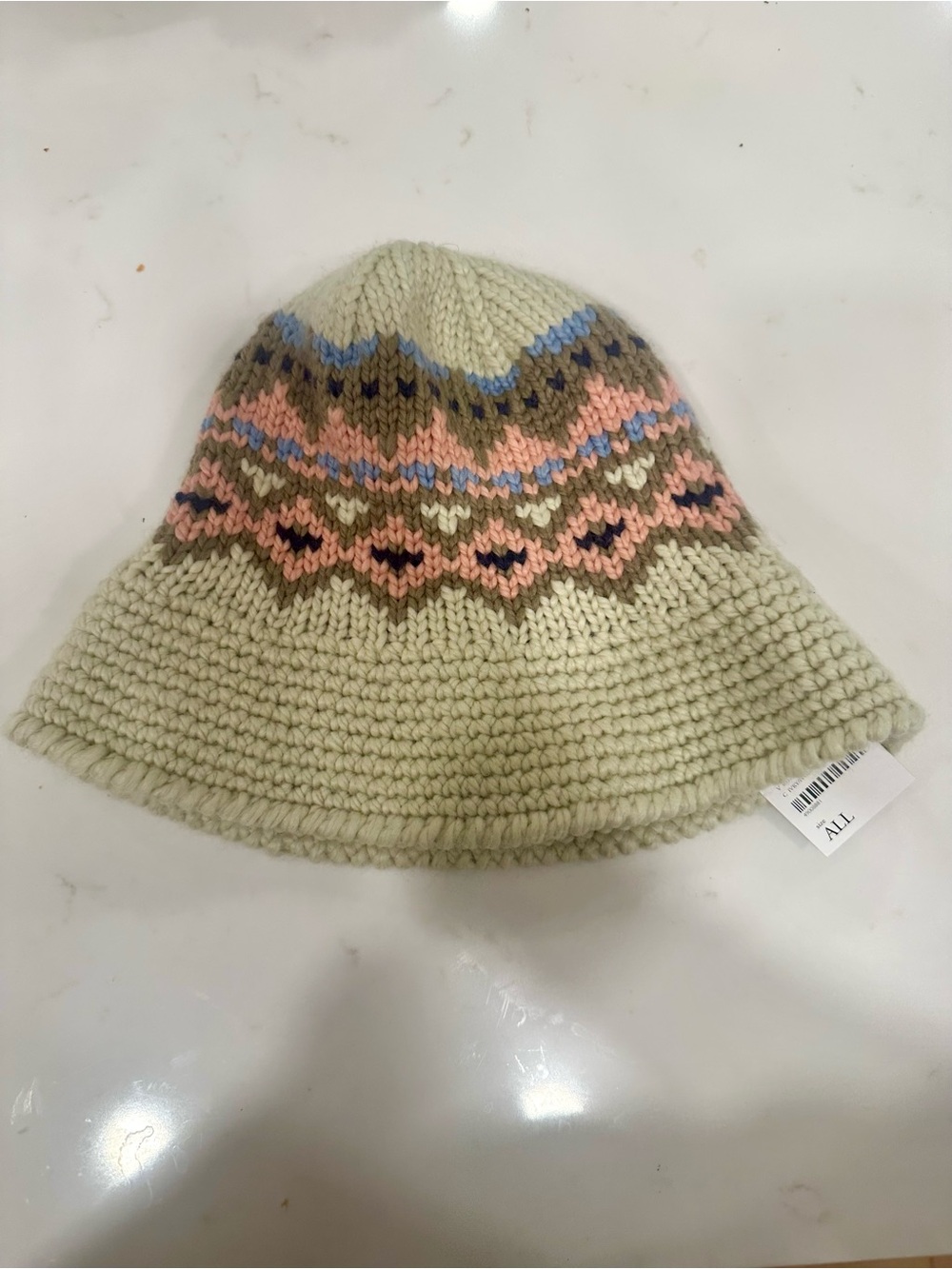 Free People Cream Knit Bucket Hat with Pastel Fair Isle